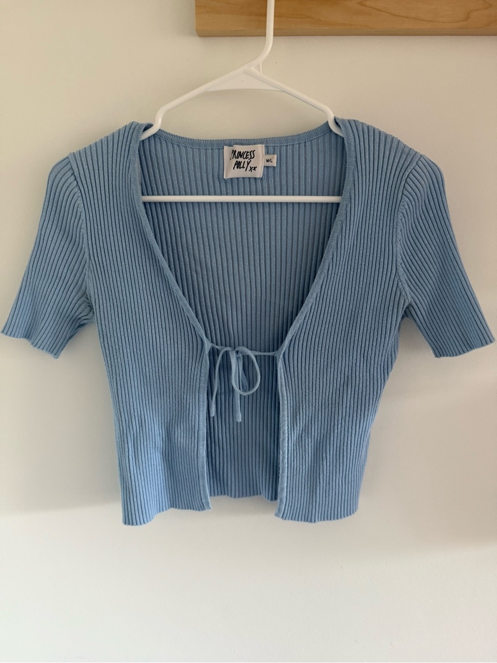 Princess Polly Blue Oakland Ribbed Tie Front Crop Top M/L